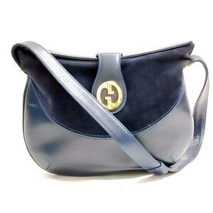 Auth Vintage Gucci Navy Blue Leather Suede Shoulder Bag Preloved Purse Old Gucci